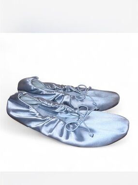Light Blue Satin Ballet Flats with Bow